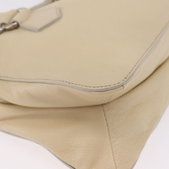 PRADA Tote Bag Leather Ivory Silver Auth ar14347