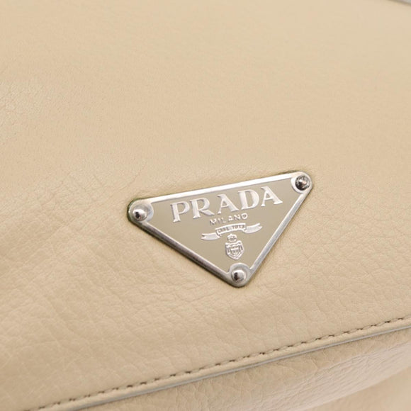 PRADA Tote Bag Leather Ivory Silver Auth ar14347