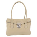 PRADA Tote Bag Leather Ivory Silver Auth ar14347-2