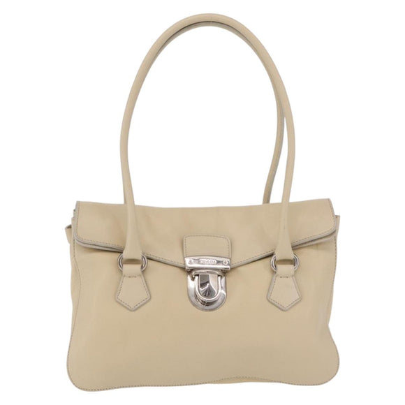 PRADA Tote Bag Leather Ivory Silver Auth ar14347