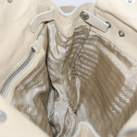 PRADA Tote Bag Leather Ivory Silver Auth ar14347