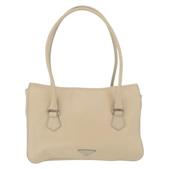 PRADA Tote Bag Leather Ivory Silver Auth ar14347