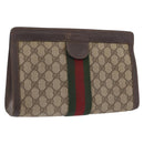 GUCCI GG Supreme Web Sherry Line Clutch Bag PVC Beige 67 014 2125 Auth ar14352-1