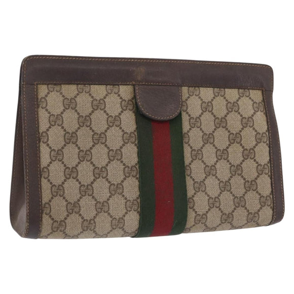 GUCCI GG Supreme Web Sherry Line Clutch Bag PVC Beige 67 014 2125 Auth ar14352
