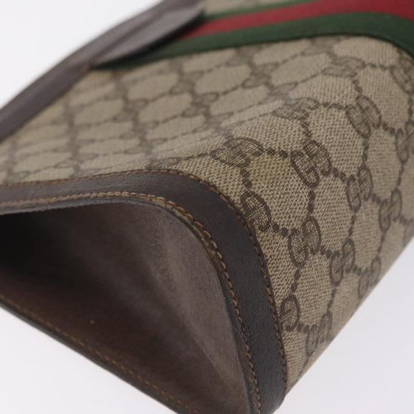 GUCCI GG Supreme Web Sherry Line Clutch Bag PVC Beige 67 014 2125 Auth ar14352