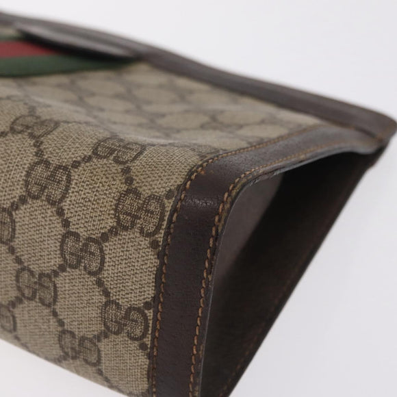 GUCCI GG Supreme Web Sherry Line Clutch Bag PVC Beige 67 014 2125 Auth ar14352