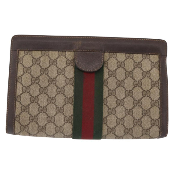 GUCCI GG Supreme Web Sherry Line Clutch Bag PVC Beige 67 014 2125 Auth ar14352