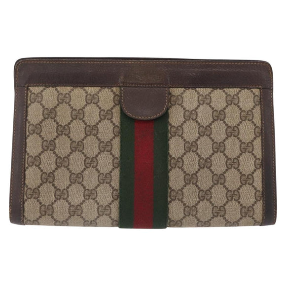 GUCCI GG Supreme Web Sherry Line Clutch Bag PVC Beige 67 014 2125 Auth ar14352