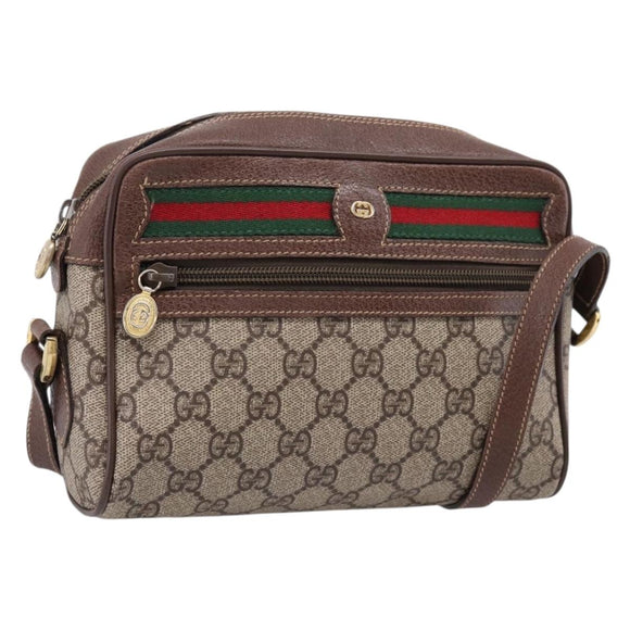 GUCCI GG Supreme Web Sherry Line Bag PVC Beige Gold 001 50 6655 Auth ar14356