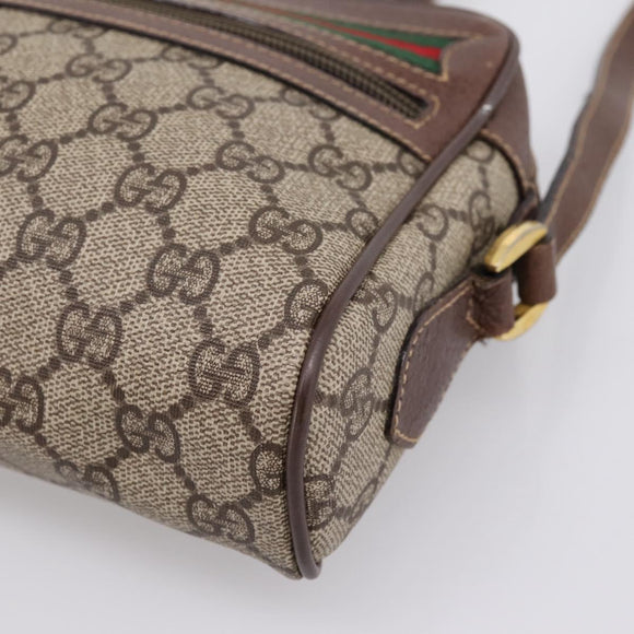 GUCCI GG Supreme Web Sherry Line Bag PVC Beige Gold 001 50 6655 Auth ar14356