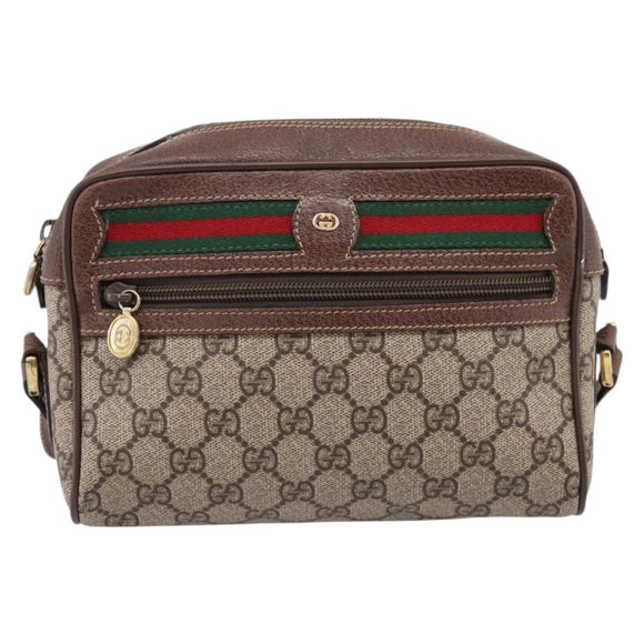 GUCCI GG Supreme Web Sherry Line Bag PVC Beige Gold 001 50 6655 Auth ar14356