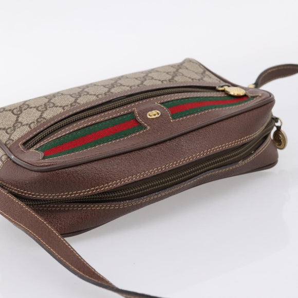 GUCCI GG Supreme Web Sherry Line Bag PVC Beige Gold 001 50 6655 Auth ar14356