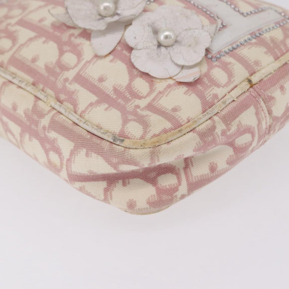 Christian Dior Trotter Canvas Shoulder Bag PVC Pink Silver Auth ar14360