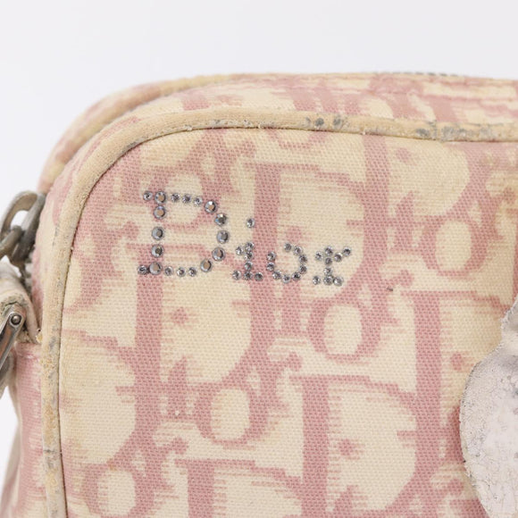 Christian Dior Trotter Canvas Shoulder Bag PVC Pink Silver Auth ar14360