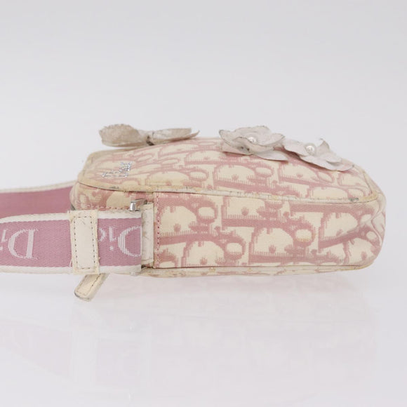 Christian Dior Trotter Canvas Shoulder Bag PVC Pink Silver Auth ar14360