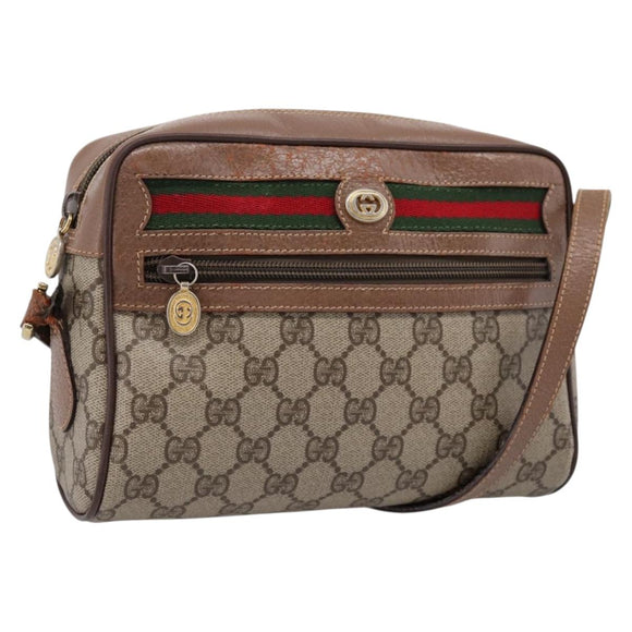 GUCCI GG Supreme Web Sherry Line Bag PVC Beige Gold 001 44 6655 Auth ar14362