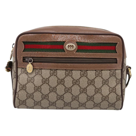 GUCCI GG Supreme Web Sherry Line Bag PVC Beige Gold 001 44 6655 Auth ar14362