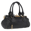 Chloe Paddington Hand Bag Leather Black Gold Silver Auth ar14367A-1