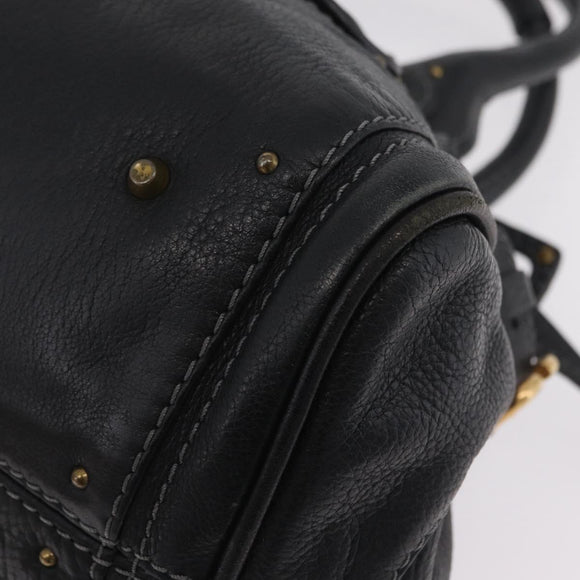 Chloe Paddington Hand Bag Leather Black Gold Silver Auth ar14367A