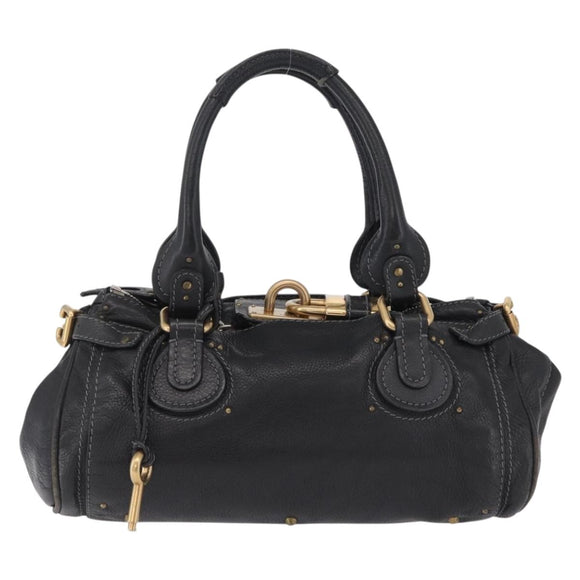 Chloe Paddington Hand Bag Leather Black Gold Silver Auth ar14367A