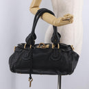Chloe Paddington Hand Bag Leather Black Gold Silver Auth ar14367A-27