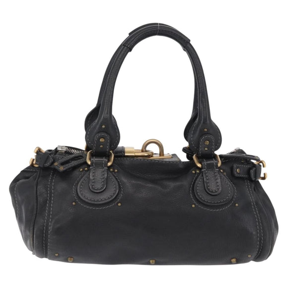 Chloe Paddington Hand Bag Leather Black Gold Silver Auth ar14367A