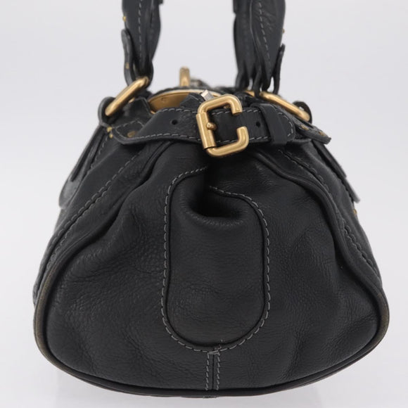 Chloe Paddington Hand Bag Leather Black Gold Silver Auth ar14367A