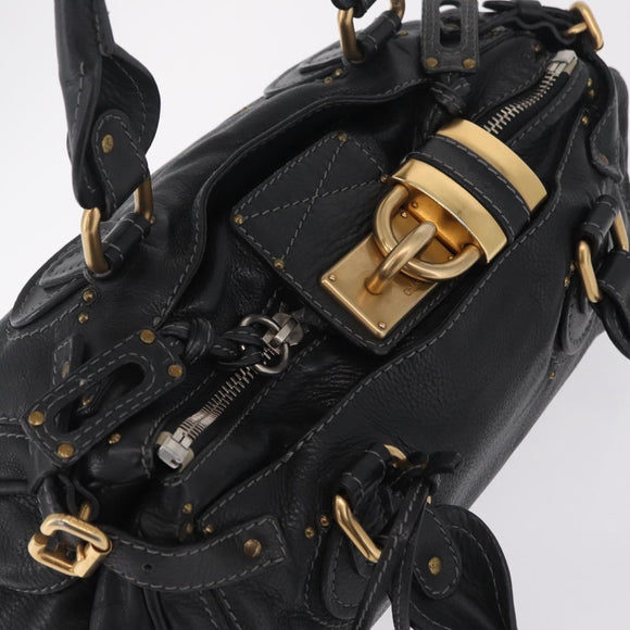 Chloe Paddington Hand Bag Leather Black Gold Silver Auth ar14367A