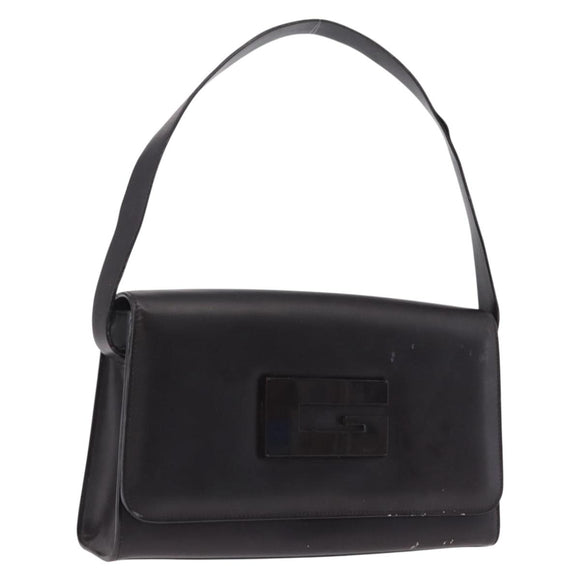GUCCI Shoulder Bag Leather Outlet Black Silver 001 3063 Auth ar14368