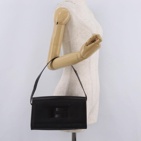 GUCCI Shoulder Bag Leather Outlet Black Silver 001 3063 Auth ar14368