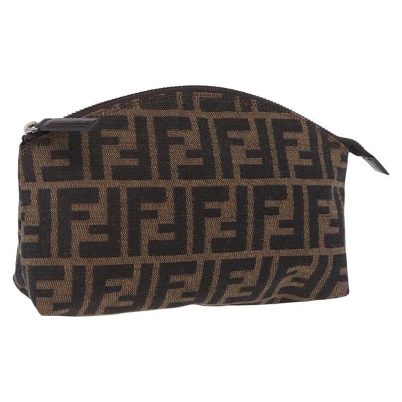 FENDI Zucca Canvas Pouch Black Brown Auth ar14369