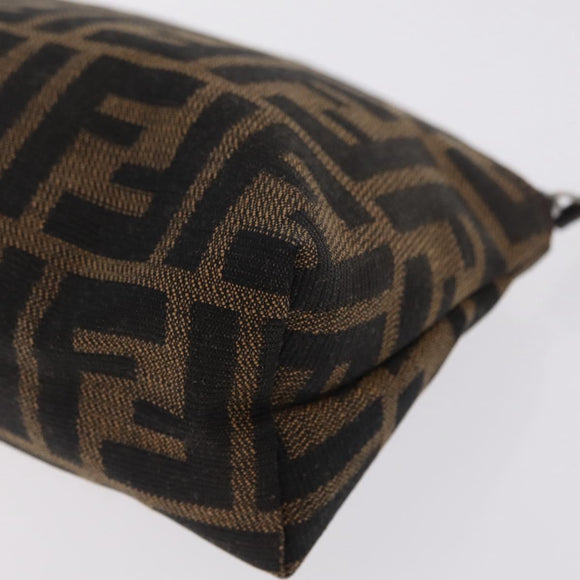 FENDI Zucca Canvas Pouch Black Brown Auth ar14369