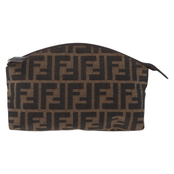 FENDI Zucca Canvas Pouch Black Brown Auth ar14369