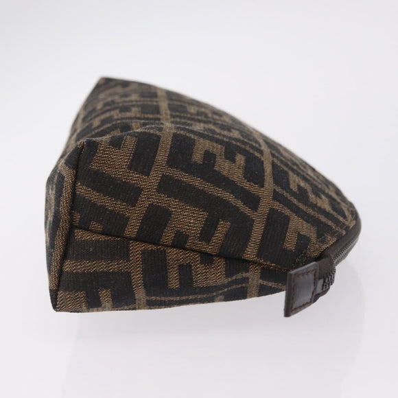 FENDI Zucca Canvas Pouch Black Brown Auth ar14369