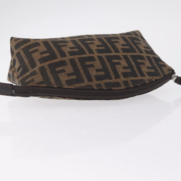 FENDI Zucca Canvas Pouch Black Brown Auth ar14369