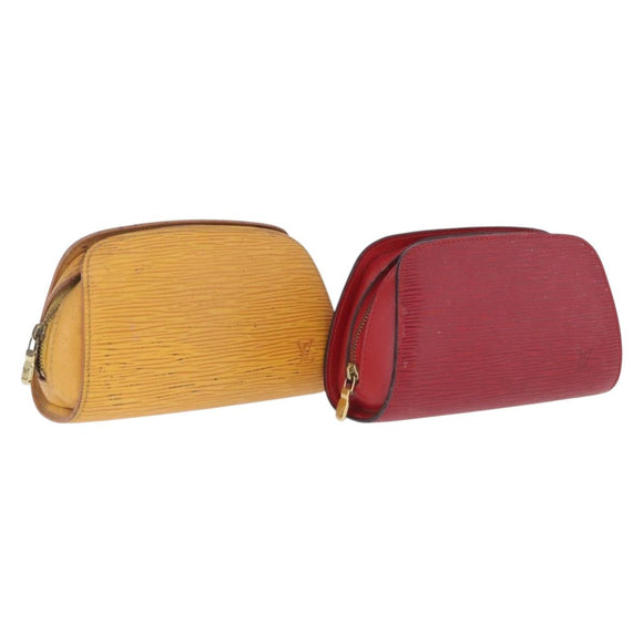 LOUIS VUITTON Epi Dauphine PM Pouch 2 Set Red Yellow LV Auth ar14381