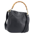 GUCCI Bamboo Hand Bag Leather 2way Black Gold 001 2113 1638 Auth ar14383-1