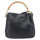 GUCCI Bamboo Hand Bag Leather 2way Black Gold 001 2113 1638 Auth ar14383-2