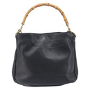 GUCCI Bamboo Hand Bag Leather 2way Black Gold 001 2113 1638 Auth ar14383-3