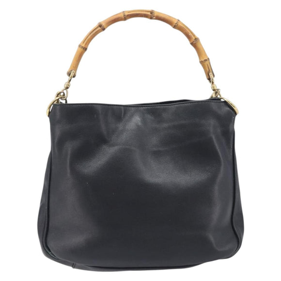 GUCCI Bamboo Hand Bag Leather 2way Black Gold 001 2113 1638 Auth ar14383