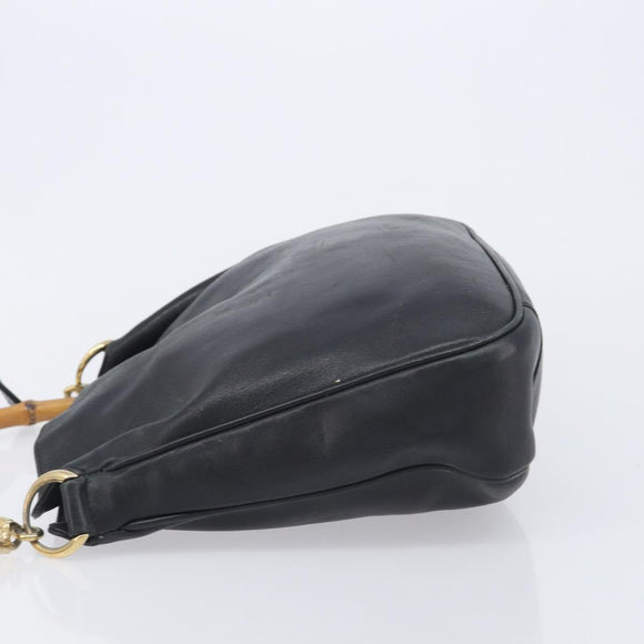 GUCCI Bamboo Hand Bag Leather 2way Black Gold 001 2113 1638 Auth ar14383
