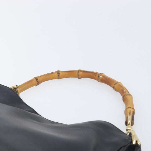 GUCCI Bamboo Hand Bag Leather 2way Black Gold 001 2113 1638 Auth ar14383