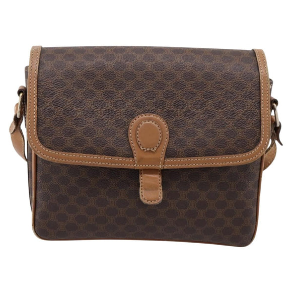 CELINE Macadam Canvas Shoulder Bag PVC Leather Brown Gold Auth ar14395