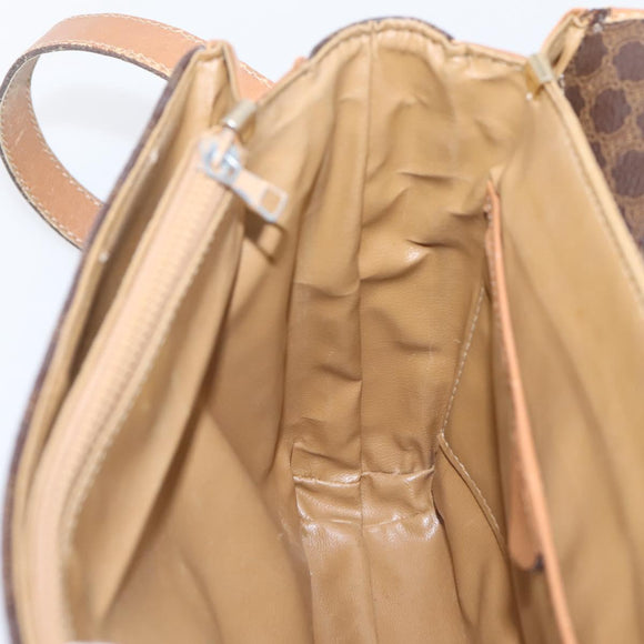 CELINE Macadam Canvas Shoulder Bag PVC Leather Brown Gold Auth ar14395