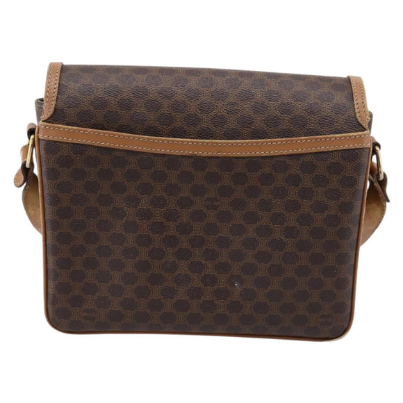 CELINE Macadam Canvas Shoulder Bag PVC Leather Brown Gold Auth ar14395