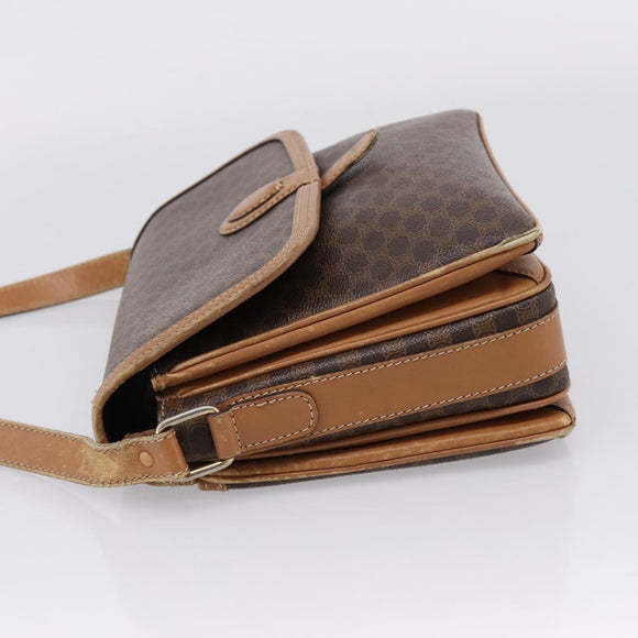 CELINE Macadam Canvas Shoulder Bag PVC Leather Brown Gold Auth ar14395