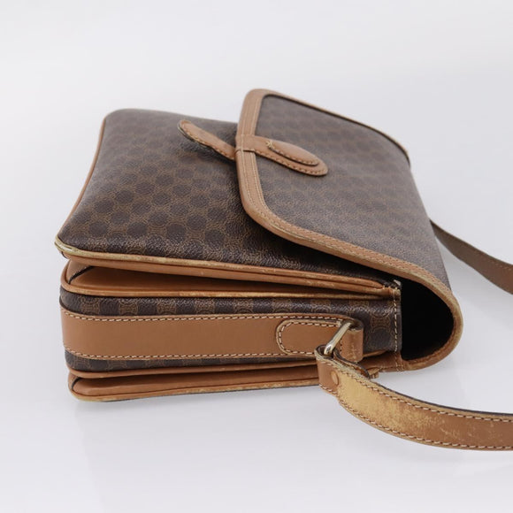 CELINE Macadam Canvas Shoulder Bag PVC Leather Brown Gold Auth ar14395