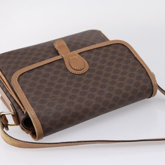CELINE Macadam Canvas Shoulder Bag PVC Leather Brown Gold Auth ar14395