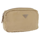PRADA Pouch Nylon Beige Silver Auth ar14414-1