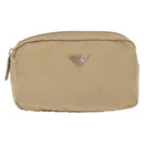 PRADA Pouch Nylon Beige Silver Auth ar14414-2